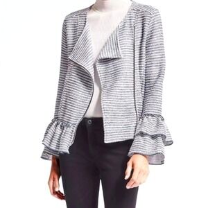 Banana Republic Women's Blue‎ Tweed Boucle Peplum Striped Sleeve Jacket Size 4